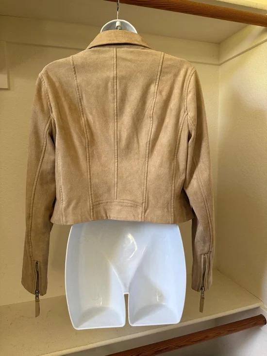 Abercrombie & Fitch Faux Suede Fringe Moto Jacket Tan 🧥 L - Picture 4 of 7